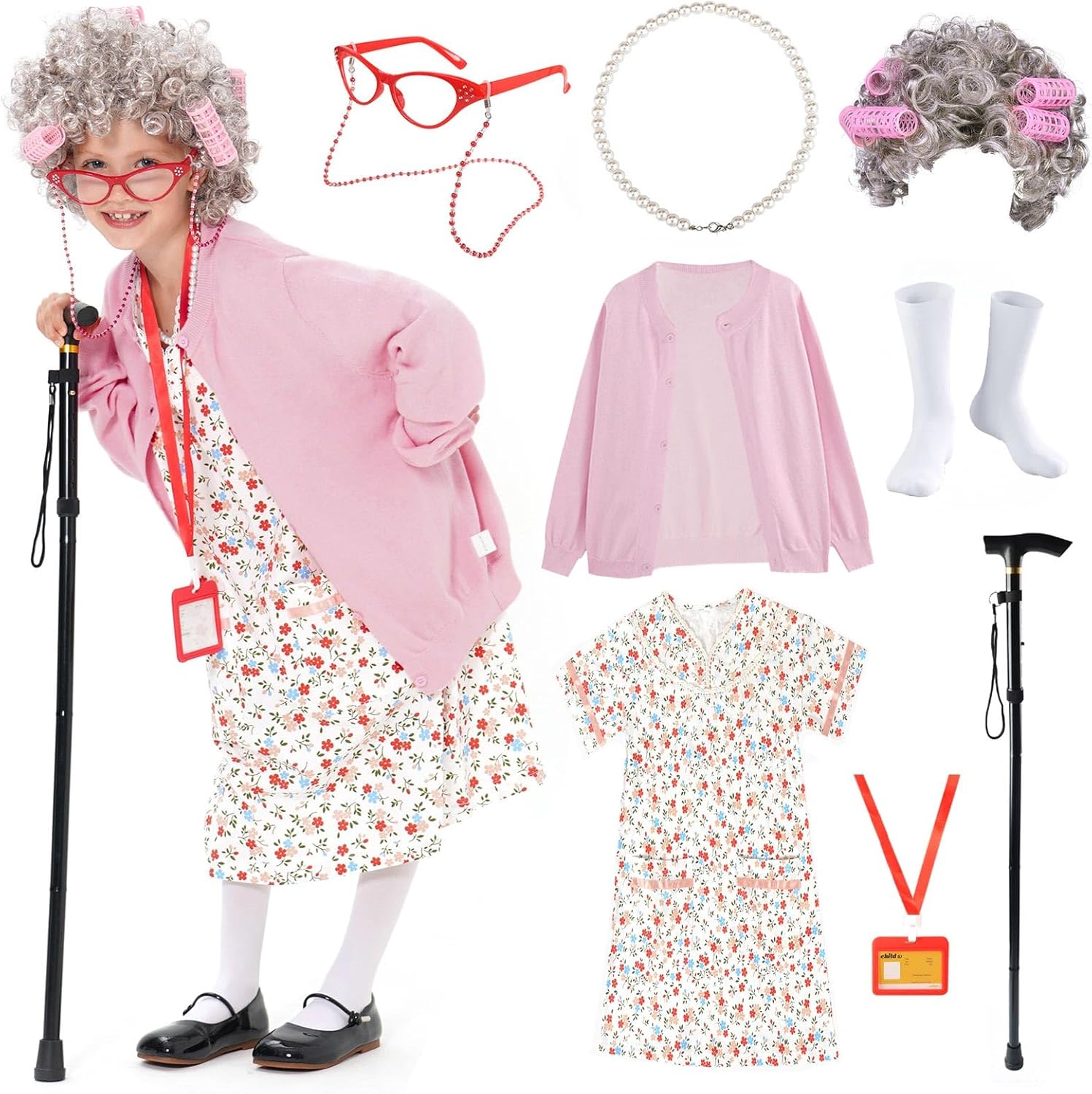 9-Piece OldLady Costume for Kids