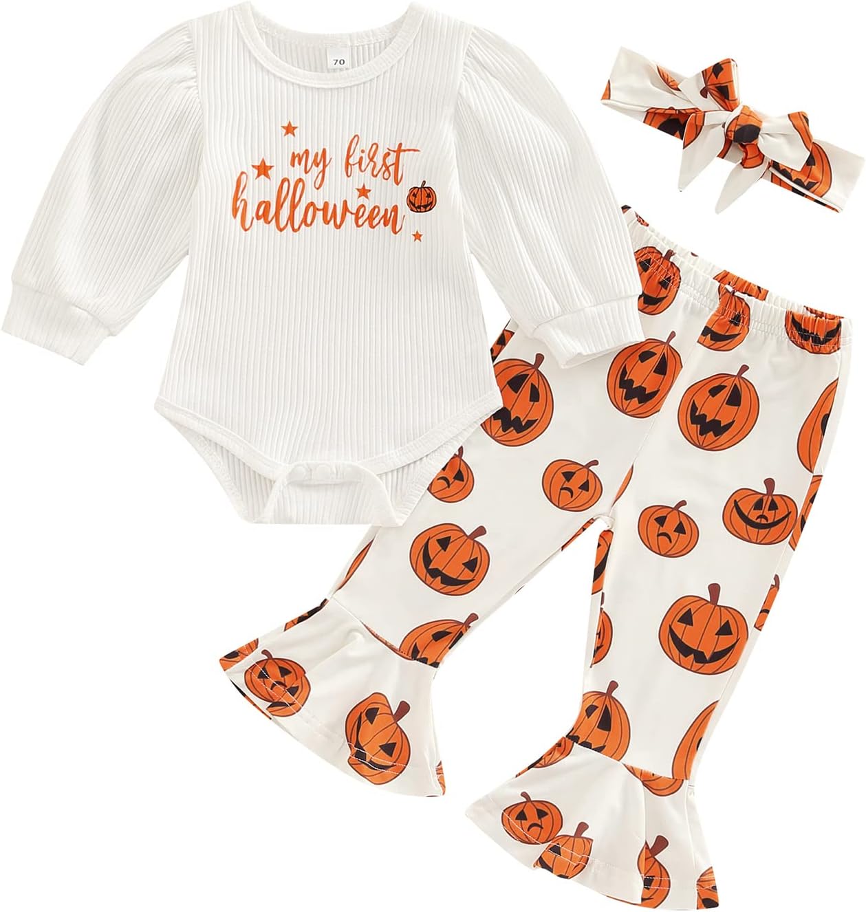 My First Halloween Baby Girl Outfit ROMPER BELL BOTTOMS HEADBAND