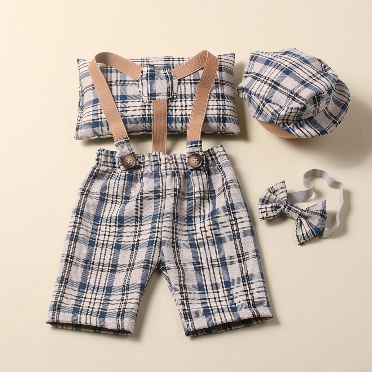 Vomdrok - Newborn Photography set Cutesy Overalls with Hat Bowtie
