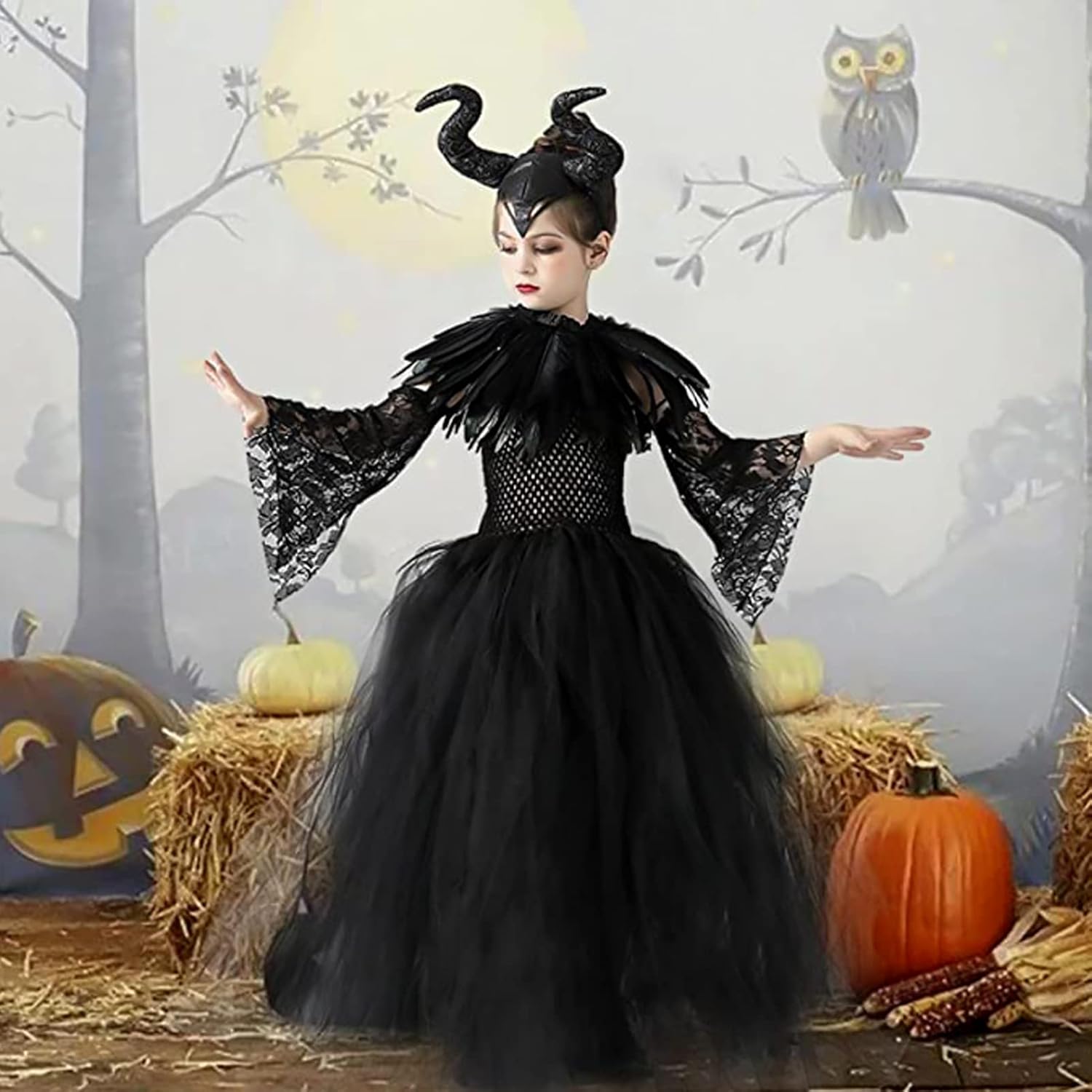 Maleficent Halloween Costume for Girls Evil Queen Dress Up