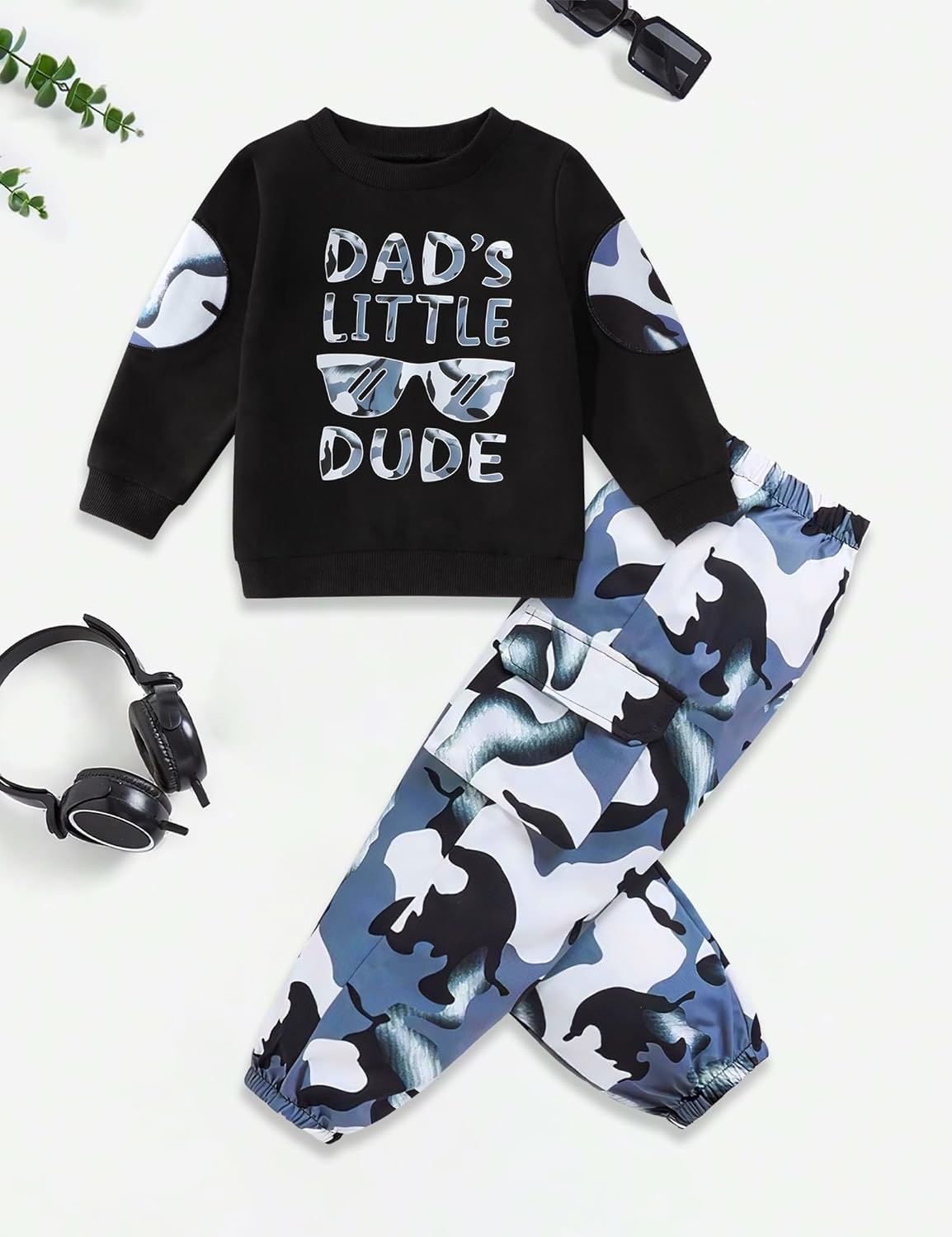 Toddler Boy Clothes Long Sleeve Sweatshirt Camouflage Pants for Fall-Winter