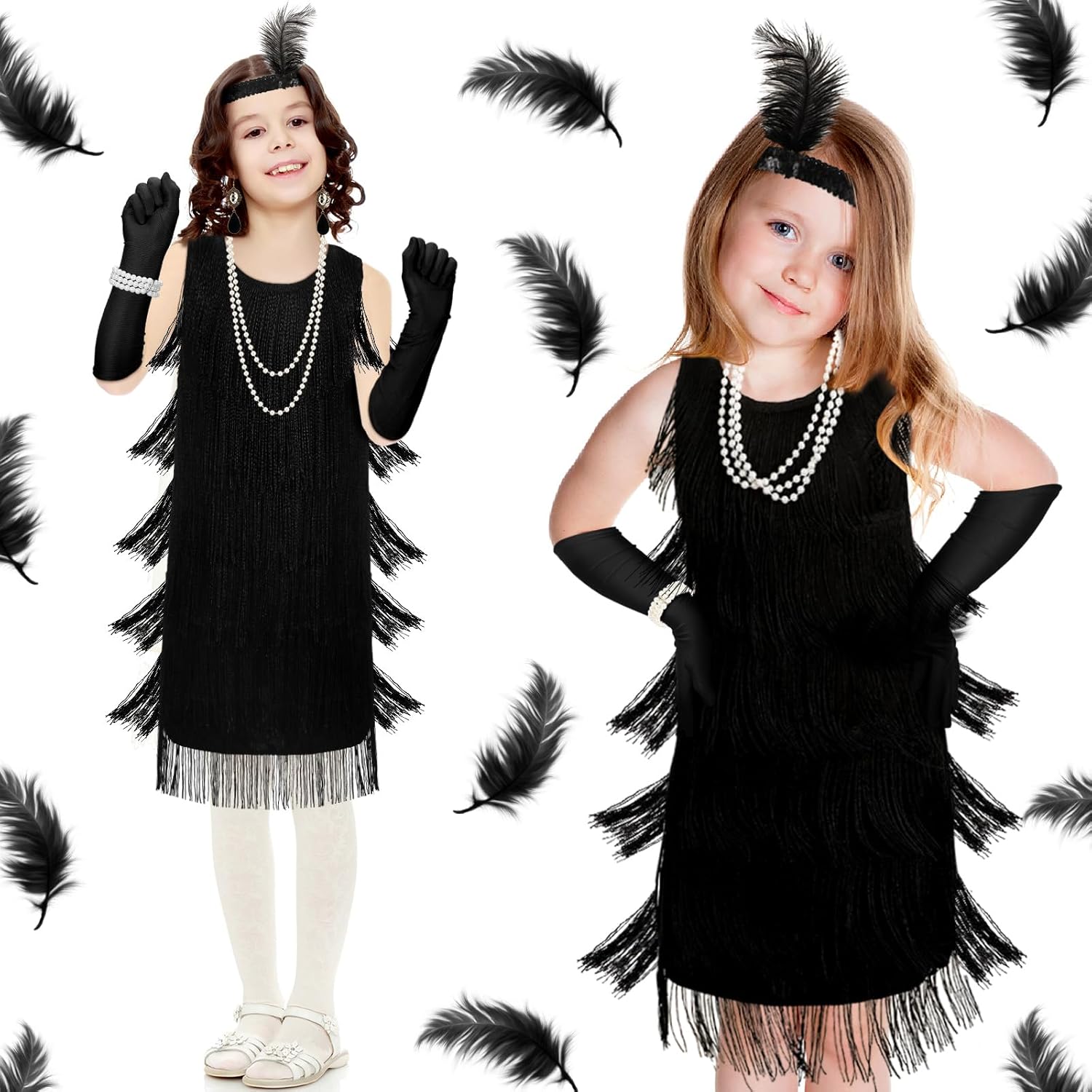Xaatren Party 20s Flapper Dresses Costume Set for Kids