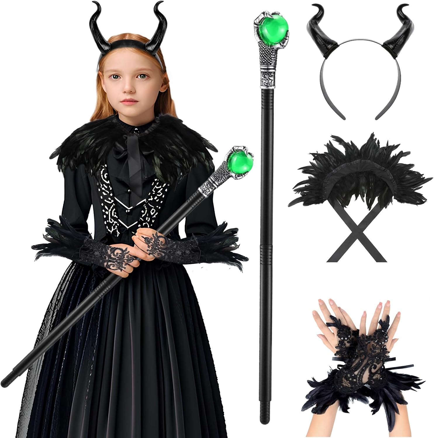 EVL Authentic Maleficent Dressup costume for Kids Girls Halloween wdth 10wrdz