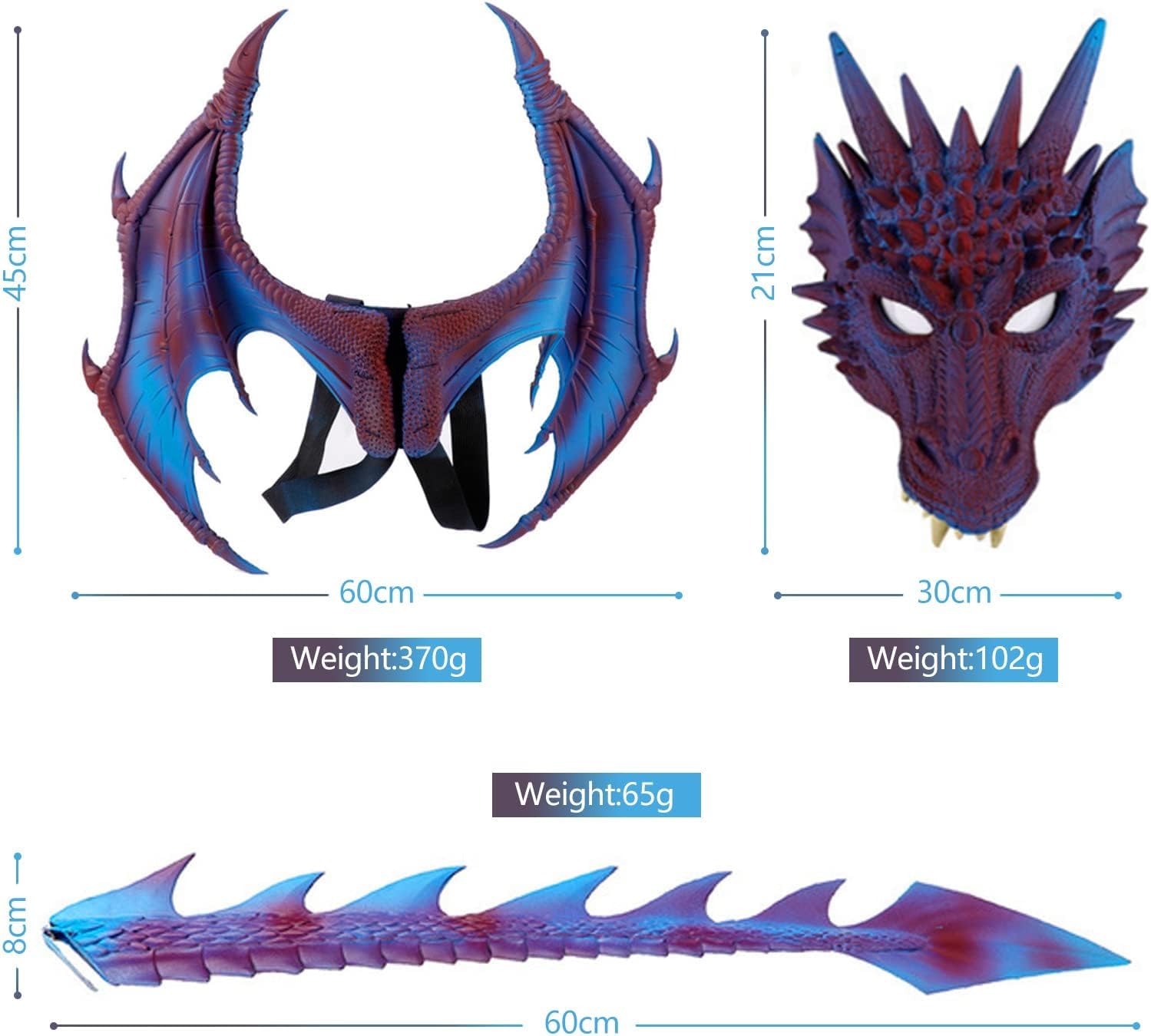 Nirvany Kids Dragon Cosplay Costume - Wing Tail Mask Set for Boys Girls