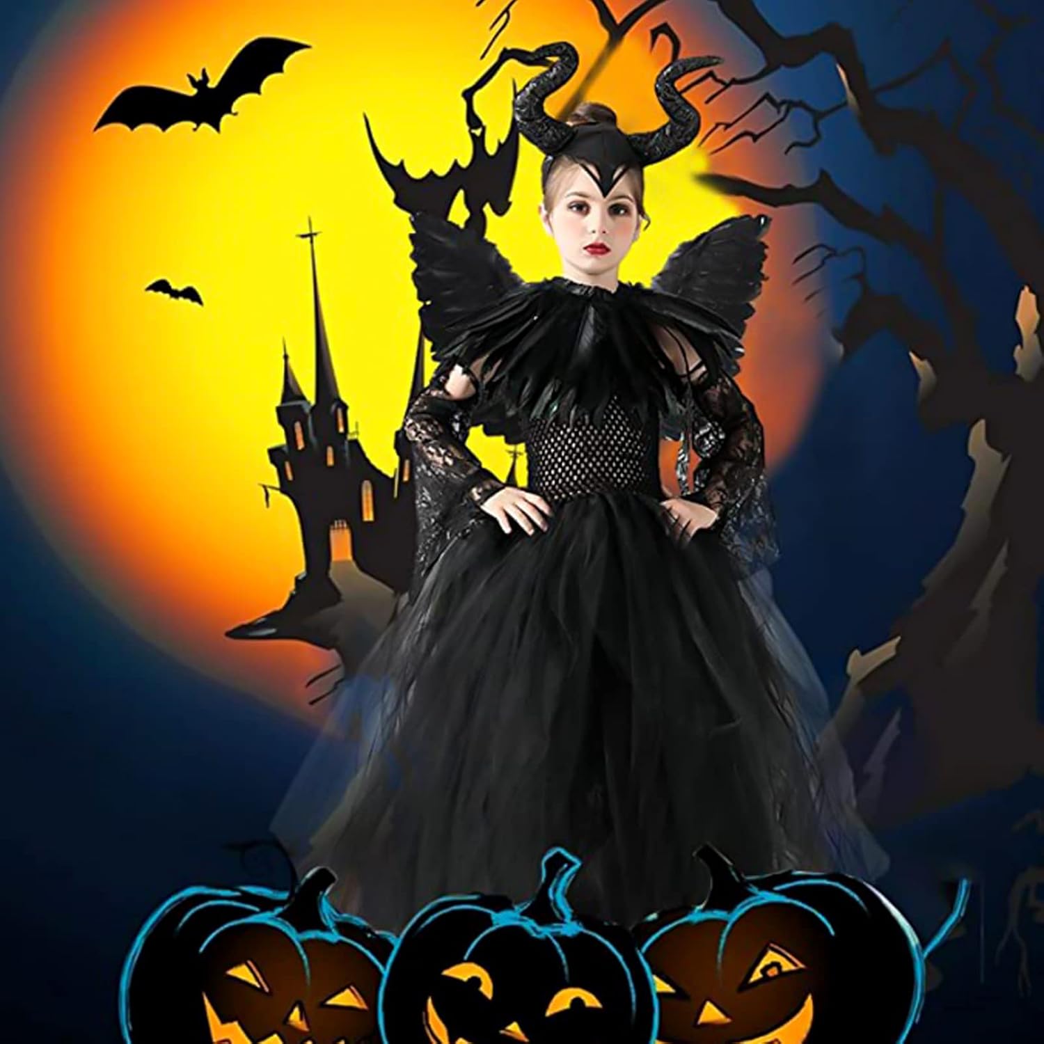 Maleficent Halloween Costume for Girls Evil Queen Dress Up