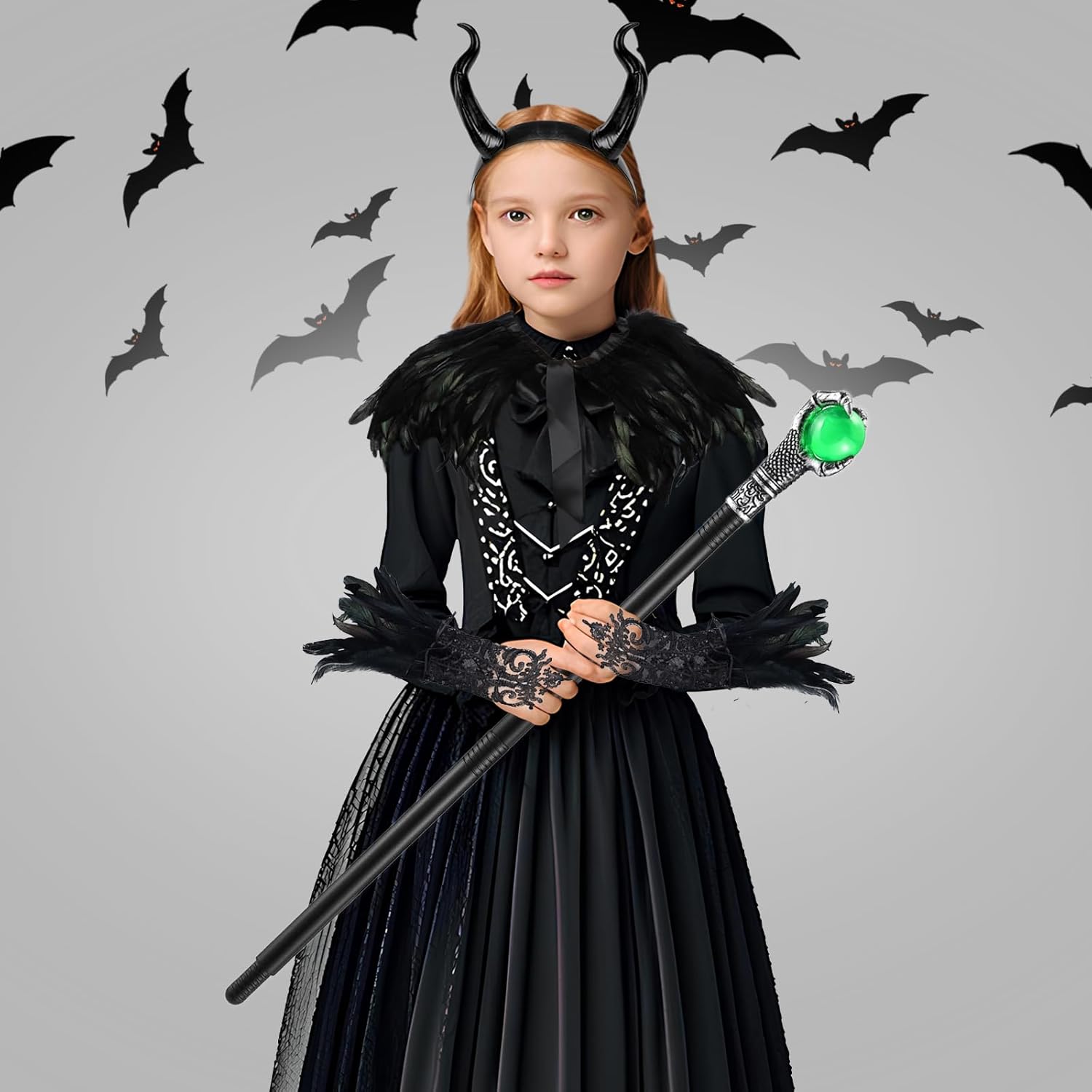EVL Authentic Maleficent Dressup costume for Kids Girls Halloween wdth 10wrdz