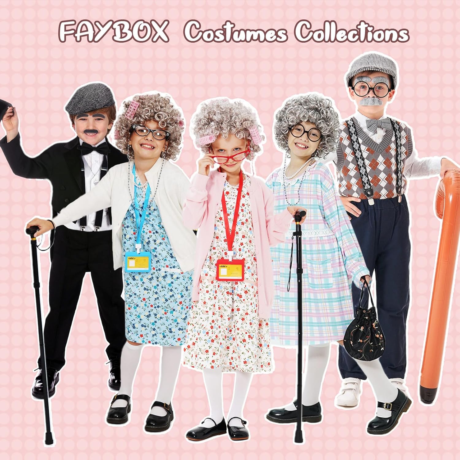 9-Piece OldLady Costume for Kids
