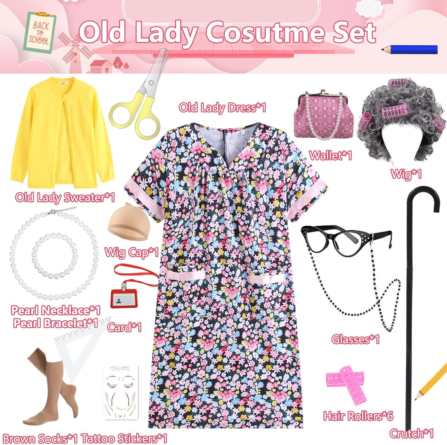 100 Days Grandma Costume Set