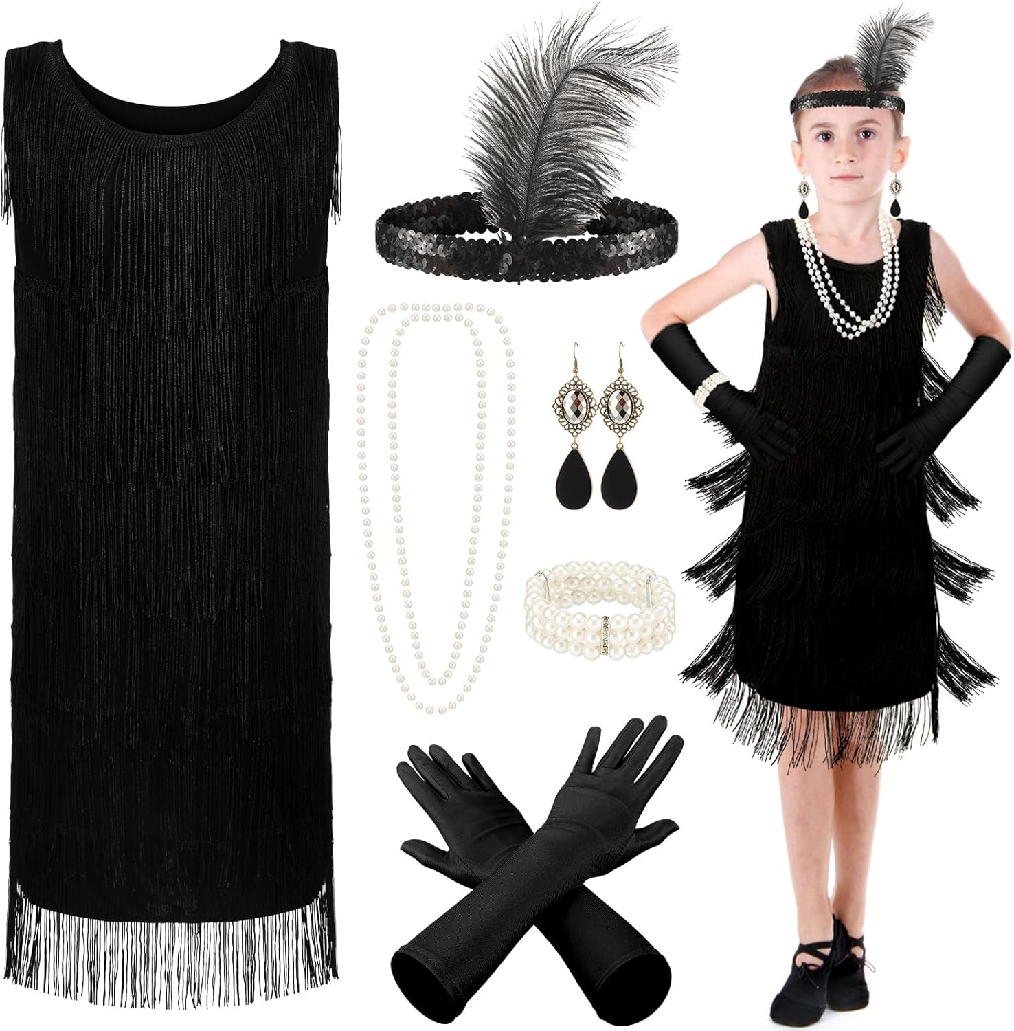 Xaatren Party 20s Flapper Dresses Costume Set for Kids