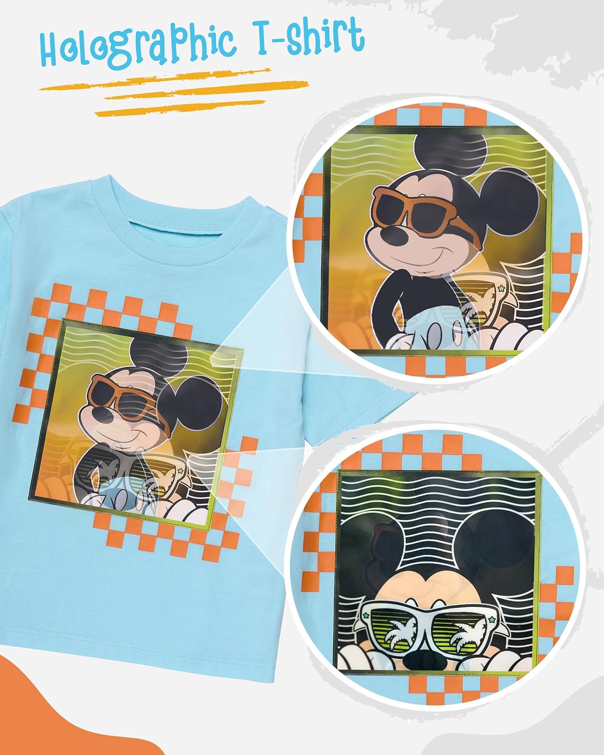 Adorable Disney Boys Short Set Mickey Friends in Holographic Design