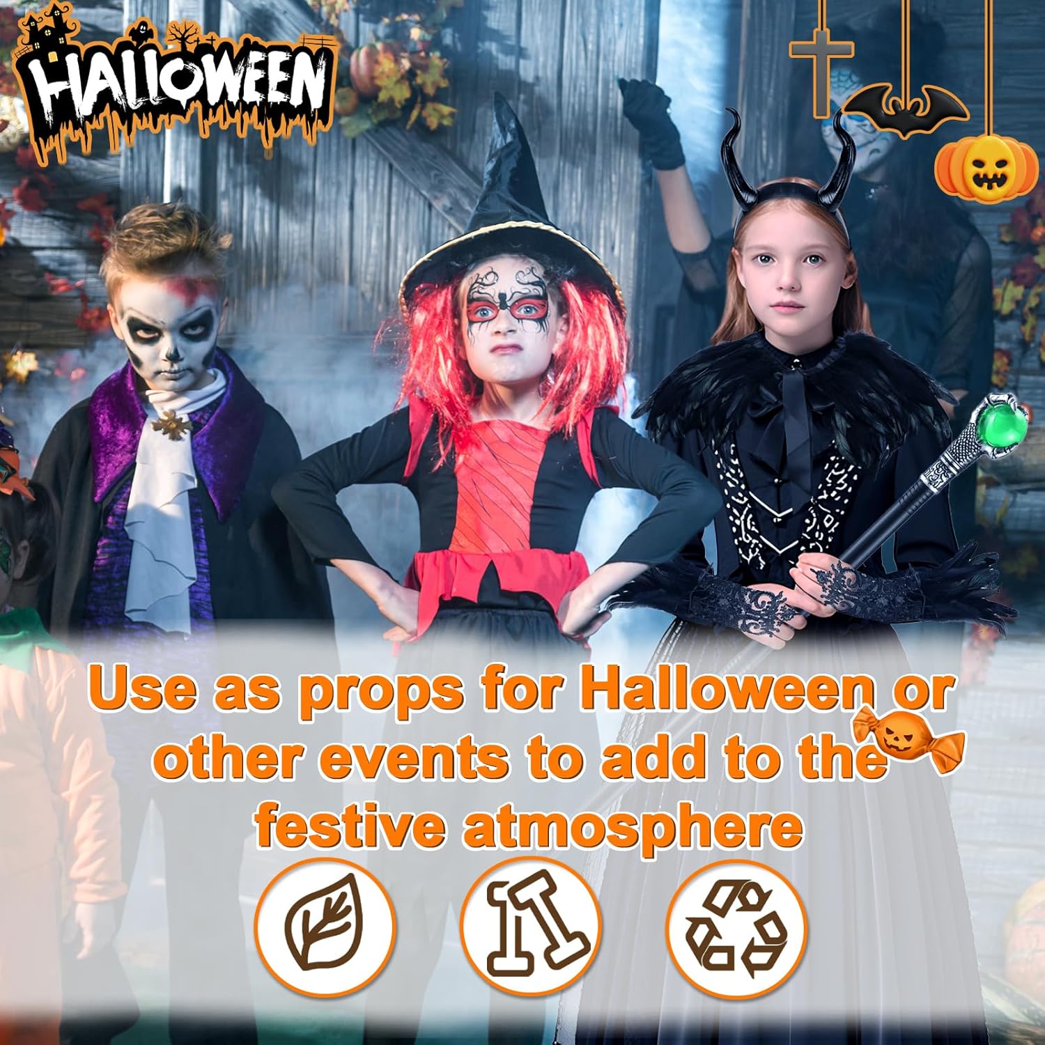 EVL Authentic Maleficent Dressup costume for Kids Girls Halloween wdth 10wrdz