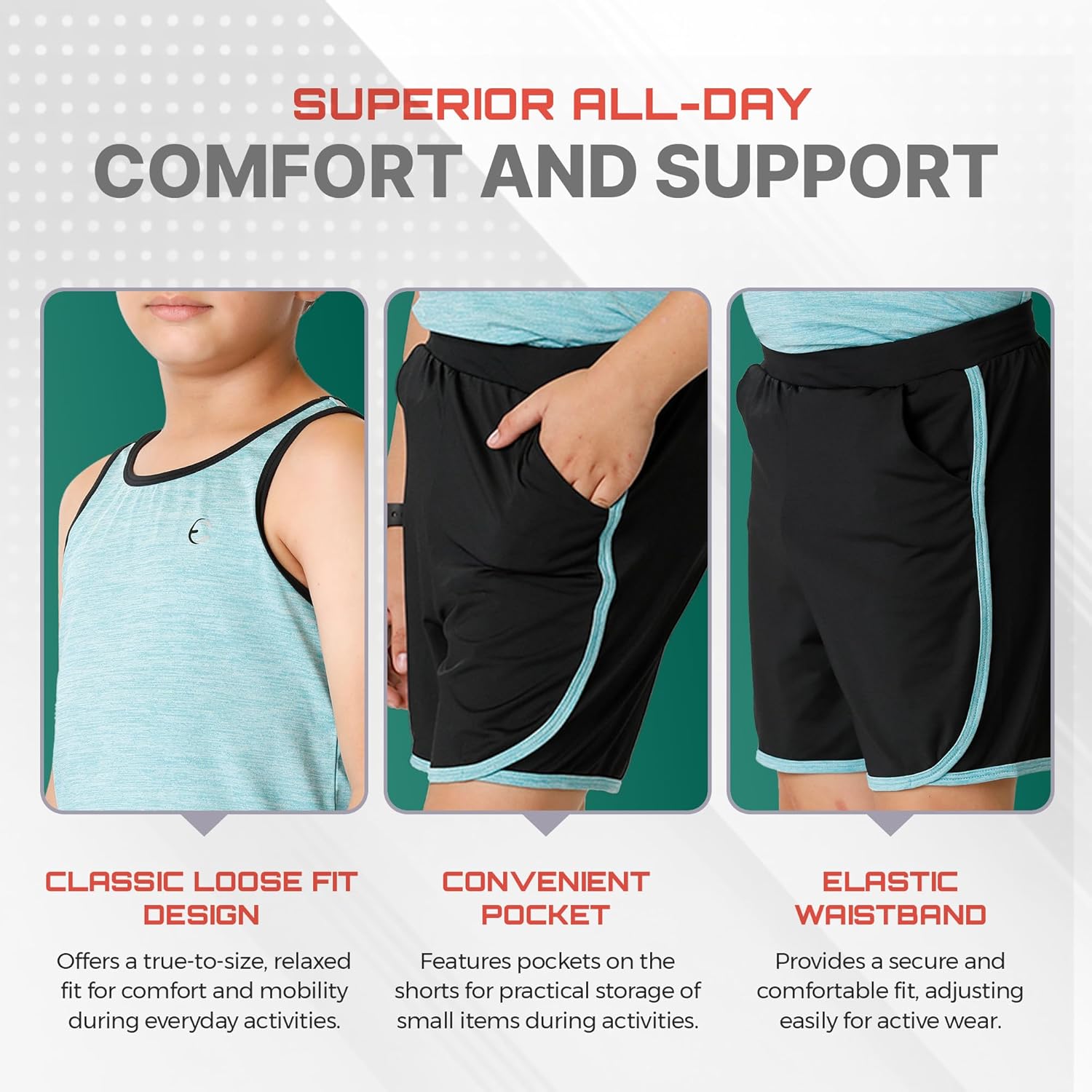 Casual Comfort Boys athletic shorts crew neck tank shirts