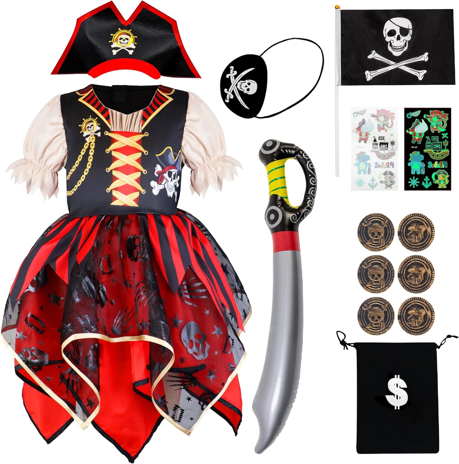 IKALI Girls Pirate Costume with Hat Accessories