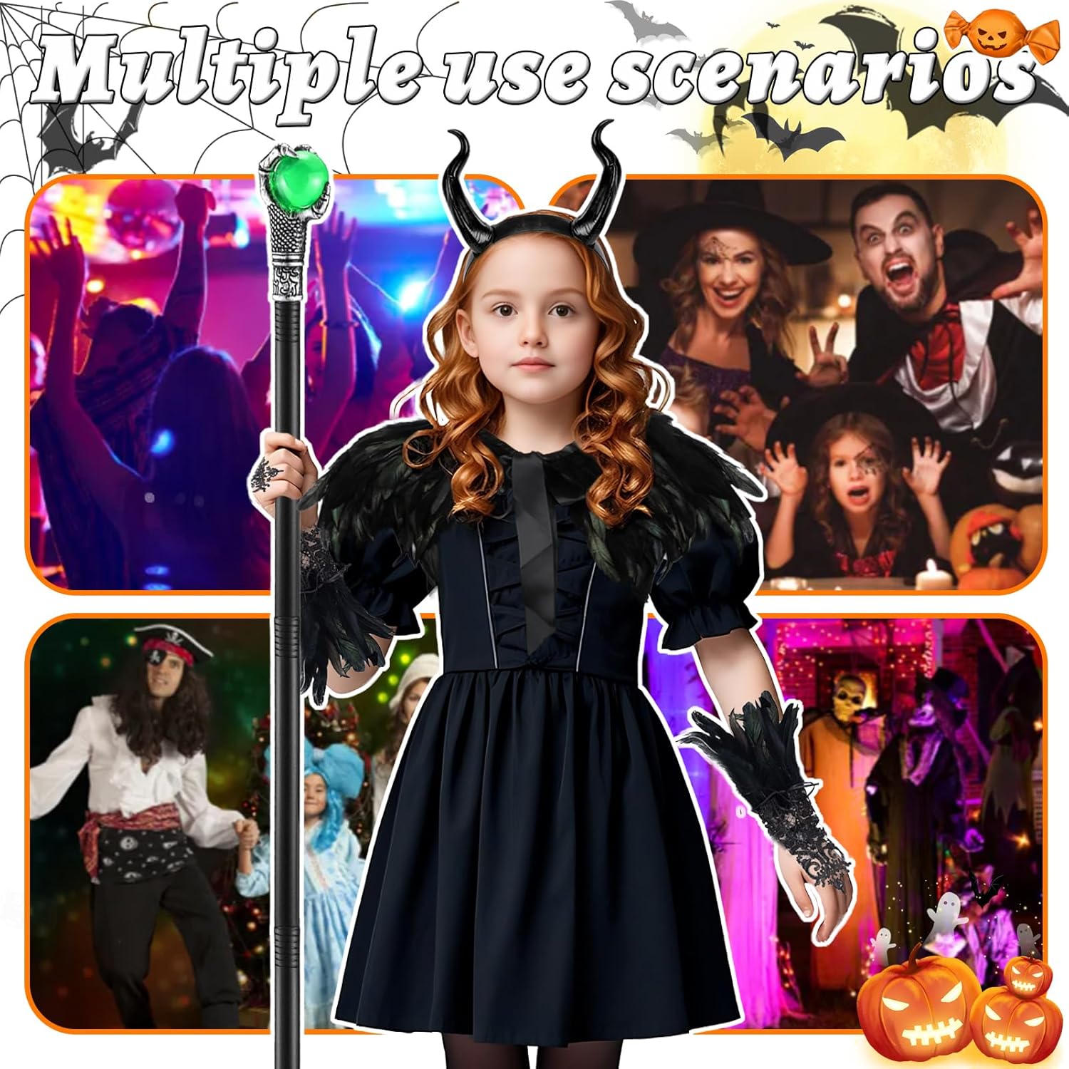 EVL Authentic Maleficent Dressup costume for Kids Girls Halloween wdth 10wrdz