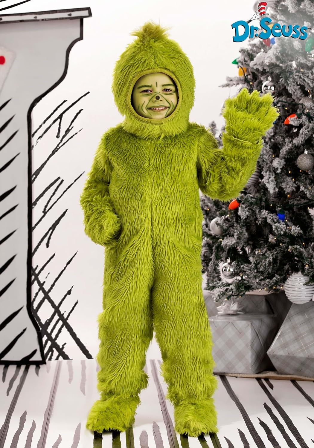 Fun Costumes Dr Seuss Grinch Toddler Open Face Costume includes headpiece gloves jumpsuit