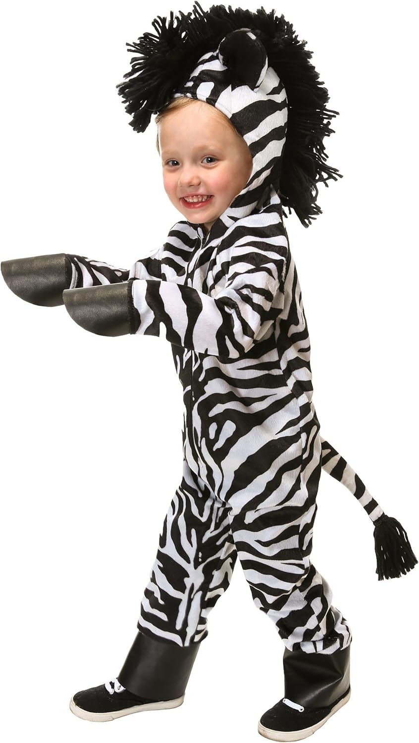 Child Wild Zebra Costume Jumpsuit with Tail Hood Mane Ears Hooves