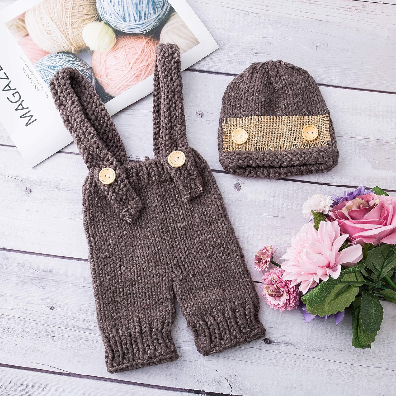 Vemonllas Newborn Baby Photography Kit Handmade Knit Bonnet and Pants